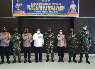 Pangdam I/BB dan Kapolda Sumut Tinjau Langsung Vaksinasi Massal Terhadap Serikat Buruh
