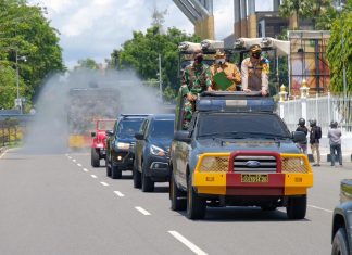 Kerahkan 122 Personil, Polda dan Pemprov Riau Gelar Penyemprotan Disinfektan