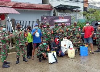 “Sabtu Minggu Steril” Koramil 0905-03 Gelar Penyemprotan Cairan Disinfektan