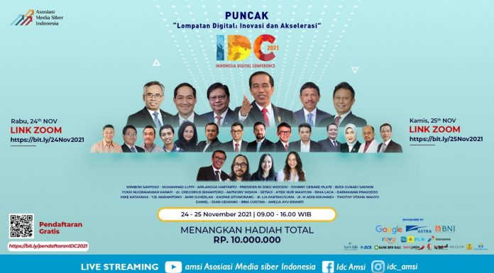 Wakili Presiden Jokowi, Menko Perekonomian akan Buka Puncak IDC AMSI 2021